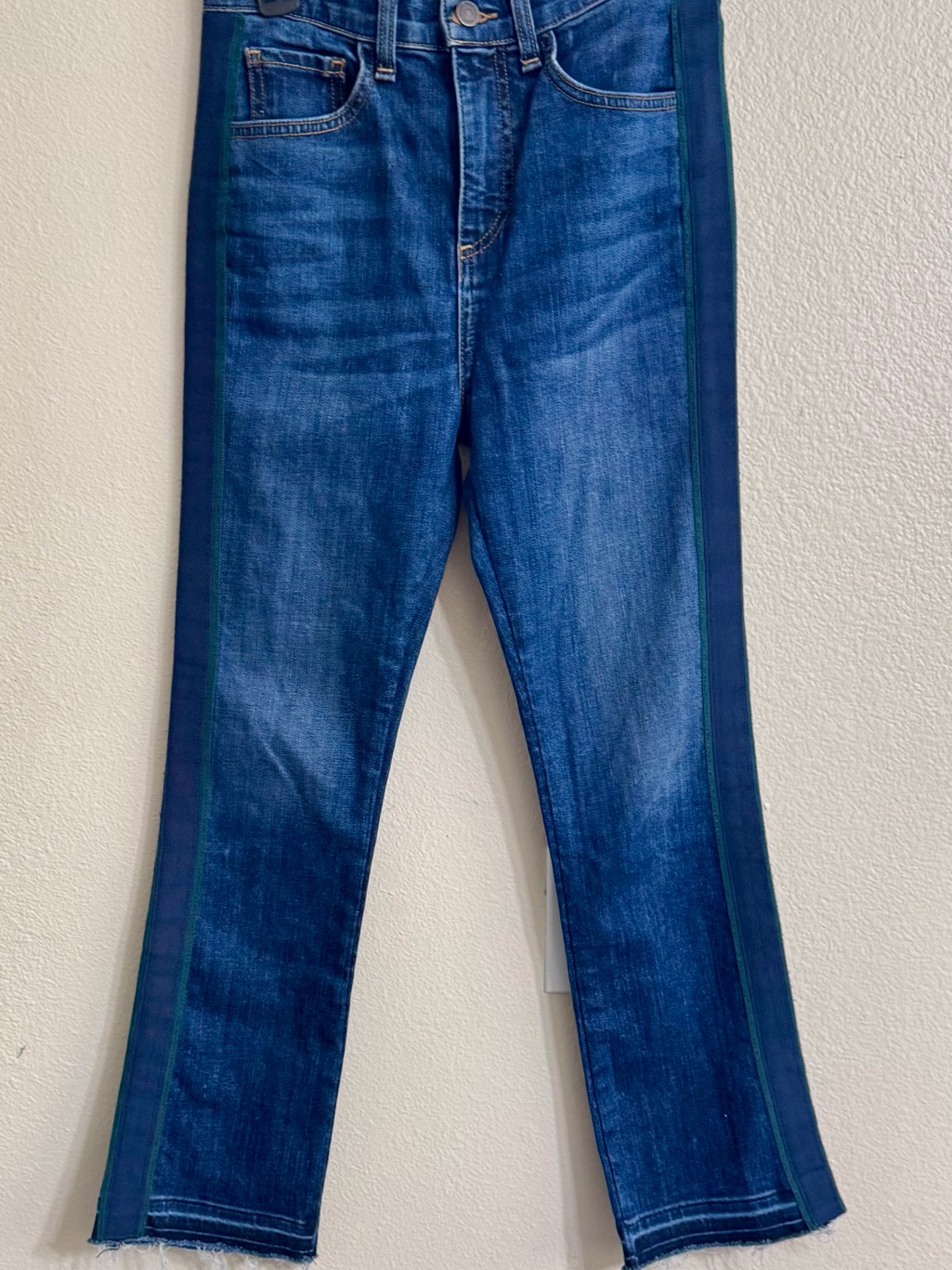 Veronica Beard Carly Kick Flare High Rise Jeans 25 Medium Vintage Tux Stripe